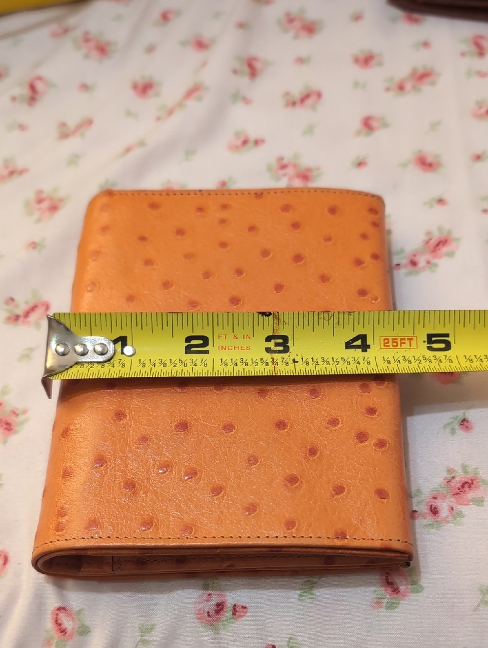 Vintage Gary's Ostrich Orange Textured Leather Card & Key Holder